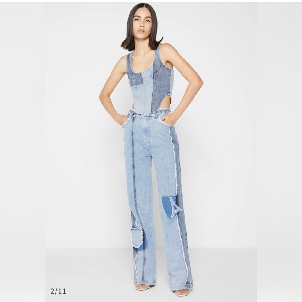 MANIERE DE VOIR WOMENS SZ 6 DISTRESSED PANEL EIFFEL BOYFRIEND JEANS MID BLUE